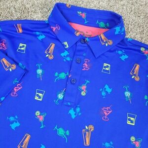 Birdie Bound Mens Small Blue AOP Drink Glass Performance Stretch Golf Polo SS